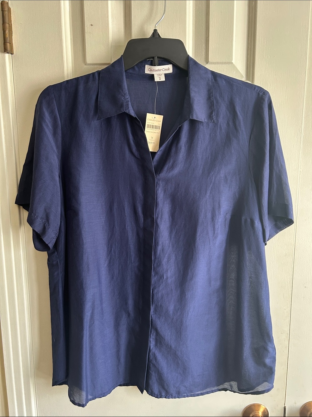 Coldwater Creek Navy Cotton Silk Camp Shirt